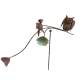 Mobile de Jardin Rotatif Tuteur Tige pour Plantes Motifs Chouette et Oiseaux à Planter en Métal Patiné Marron 23x85x156cm