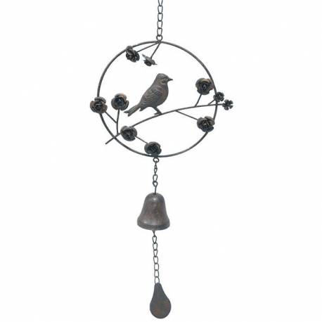 Clochette Oiseau Décoration à Suspendre Cloche de Jardin en Fonte Patinée Marron 6x24x70cm