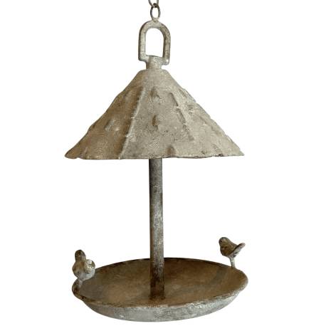 Bain à Oiseau Mangeoire à Suspendre Nichoir Pagode Bain d'Oiseau Chaîne Abreuvoir en Tôle et Fonte Couleur Sable 17x17x50cm