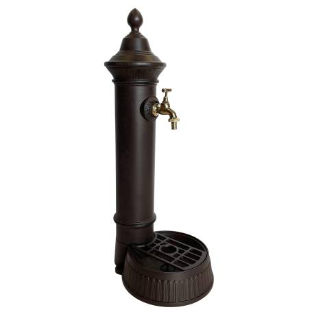 Fontaine à Poser Source en Fonte d'Aluminium Patinée Marron avec Robinet Fonctionnel en Laiton 26x35x72cm