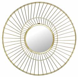 Miroir Soleil Glace Ronde Décoration Murale Moderne en Métal Doré 9x50x50cm
