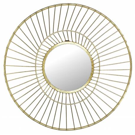 Miroir Soleil Glace Ronde Décoration Murale Moderne en Métal Doré 9x50x50cm