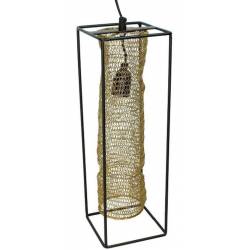 Plafonnier Moderne Chic avec Abat Jour Grillagé Doré Cage Noire Eclairage Contemporain 1 Lumière Suspension en Métal 15x15x45cm