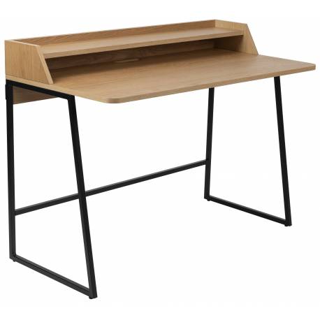 Bureau Giorgio Naturel Woody Pupitre Moderne Secrétaire Console en Bois Naturel et Métal Noir 60x88x120cm