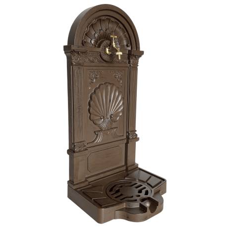 Fontaine à Poser Source en Fonte d'Aluminium Patinée Marron avec Robinet Fonctionnel en Laiton 35x40x83cm