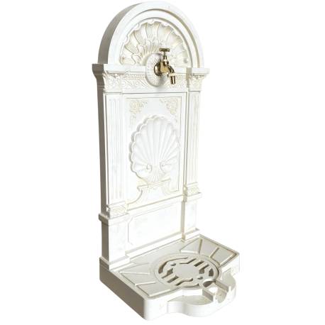 Fontaine à Poser Source en Fonte d'Aluminium Patinée Blanche avec Robinet Fonctionnel en Laiton 35x40x83cm