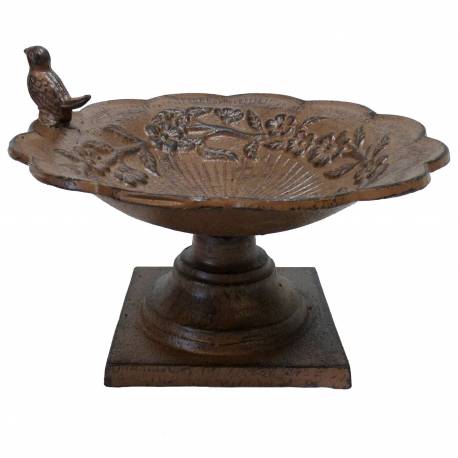 Coupelle Style Bain a Oiseaux à Poser ou Mangeoire de Jardin Bain d'Oiseau en Fonte Patinée Marron 20x28x28cm