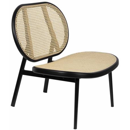 Fauteuil Spike Zuiver Siège de Salon Assise Moderne en Métal Noir et Cannage Rotin Naturel 70x78,6x84,1cm