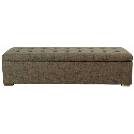 Banc Coffre Vatican Signature Coffre de Rangement Assise d'Appoint en Bois et Tissu Couleur Taupe 39x44x140cm