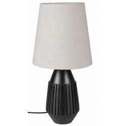 Lampe de Table Aysa Noir Woody Luminaire à Poser Eclairage en Aluminium Thermolaqué Noir et Tissu Blanc 25x25x52cm