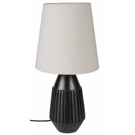 Lampe de Table Aysa Noir Woody Luminaire à Poser Eclairage en Aluminium Thermolaqué Noir et Tissu Blanc 25x25x52cm