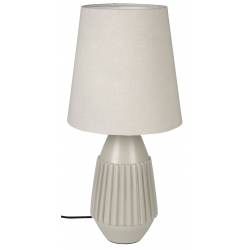 Lampe de Table Aysa Sable Woody Luminaire à Poser Eclairage en Aluminium Thermolaqué Sable et Tissu Blanc 25x25x52cm