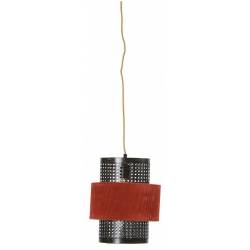 Suspension Nora Rouge Brulé Athezza Luminaire Eclairage en Velours et Cannage Métal 25x25x30cm