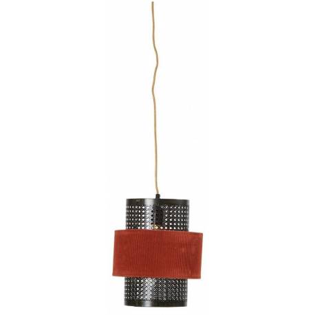 Suspension Nora Rouge Brulé Athezza Luminaire Eclairage en Velours et Cannage Métal 25x25x30cm