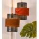 Suspension Nora Rouge Brulé Athezza Luminaire Eclairage en Velours et Cannage Métal 25x25x30cm
