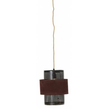 Suspension Nora Burgandy Athezza Luminaire Eclairage en Velours et Cannage Métal 25x25x30cm