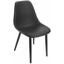 Chaise Lola Signature Assise de Table Vintage Siège en Métal Vinyle et Chêne Noir 46x55x82cm