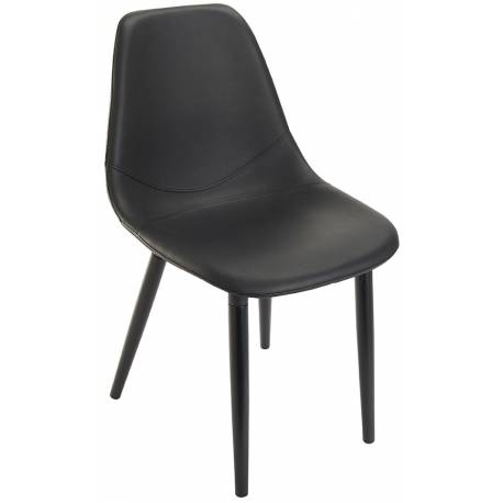 Chaise Lola Signature Assise de Table Vintage Siège en Métal Vinyle et Chêne Noir 46x57x87cm