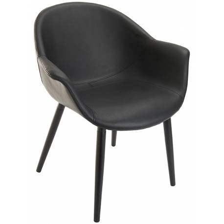 Fauteuil de Table Orly Signature Chaise Vintage Siège en Métal Vinyle et Chêne Noir 65x68x83cm