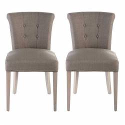 Lot de 2 Chaises Corte Dossier Bas Signature Duo d'Assises de Table Sièges en Chêne Naturel et Tissu Couleur Taupe 50x61x87cm