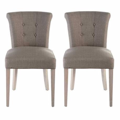 Lot de 2 Chaises Corte Dossier Bas Signature Duo d'Assises de Table Sièges en Chêne Naturel et Tissu Couleur Taupe 50x61x87cm