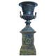 Vasque et Socle Géant Vase Jardinière Extérieur de Chateau en Fonte Patinée Verte 44x44x111cm