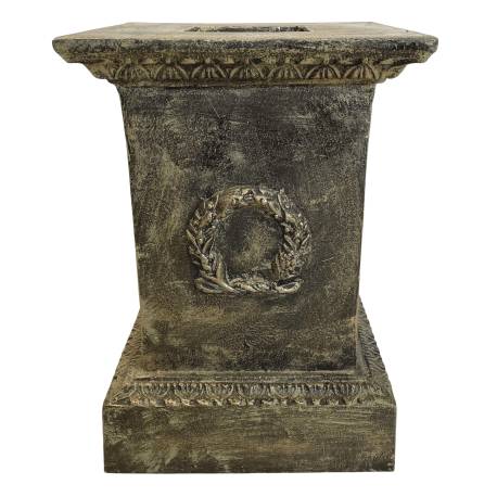 Socle Colonne Pilier Pour Vasque Jardinière Décoration Extérieure en Fonte Patinée Verte 35x35x50cm