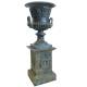 Vasque et Socle Géant Vase Jardinière Extérieur de Chateau en Fonte Patinée Verte 56x56x140cm
