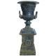 Vasque et Socle Géant Vase Jardinière Extérieur de Chateau en Fonte Patinée Verte 56x56x140cm