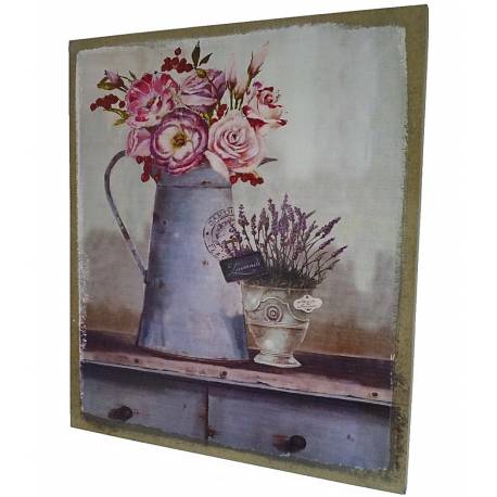 Grand Tableau Motifs Campagne Provençale Cadre Mural à Poser de Charme 2x56x46cm