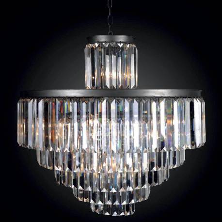 Lustre Verre Métal Gris Fulgurant Signature Luminaire XXL Pampille 22 lampes 82x82x82cm
