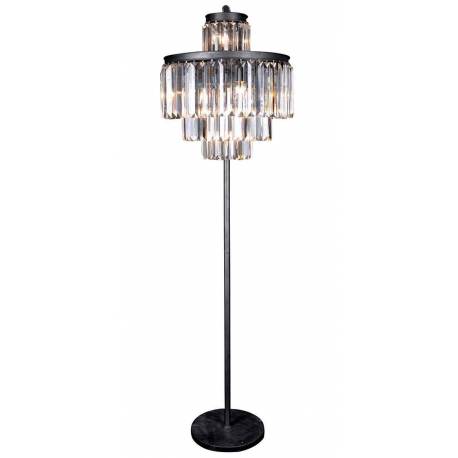 Lampadaire Verre Métal Gris Fulgurant Signature Luminaire Pampilles 10 lampes 52x52x170cm