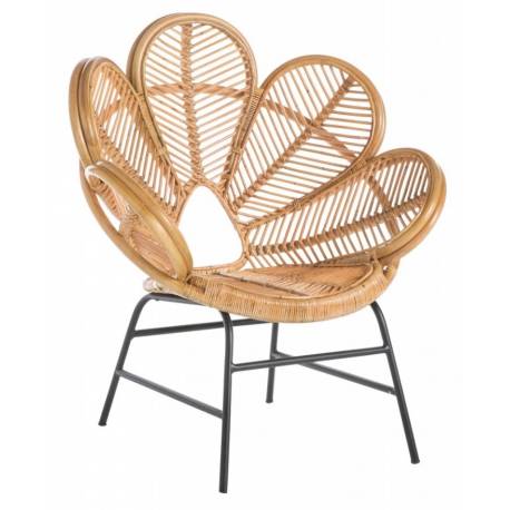 Fauteuil Rotin Fleur Signature Assise de Salon Bohème Siège en Rotin Couleur Naturelle 54x90x104cm