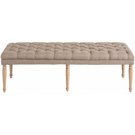 Banquette Louis XVI Bout de Lit Assise d'Appoint Style Renaissance Siège en Chêne Naturel et Tissu Couleur Taupe 44x44x149cm