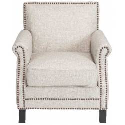 Fauteuil Hector Signature Assise de Salon Vintage Siège en Bois Noir et Tissu Tramé Lin 72x81x84cm