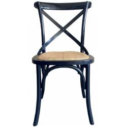 Chaise Bistrot Signature Assise de Table Siège en Chêne Couleur Noire et Paille de Riz 51x61x89cm