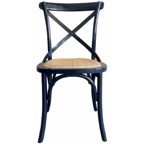 Chaise Bistrot Signature Assise de Table Siège en Chêne Couleur Noire et Paille de Riz 51x61x89cm