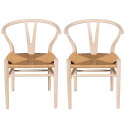 Lot de 2 Chaises Oslo Signature Assises de Table Rustiques Sièges en Chêne Blanchi et Cordes Tressées Naturel 54x54x78cm