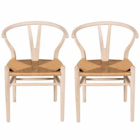 Lot de 2 Chaises Oslo Signature Assises de Table Rustiques Sièges en Chêne Blanchi et Cordes Tressées Naturel 54x54x78cm