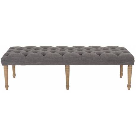 Banquette Louis XVI Bout de Lit Assise d'Appoint Style Renaissance Siège en Chêne Naturel et Tissu Couleur Grise 44x44x149cm