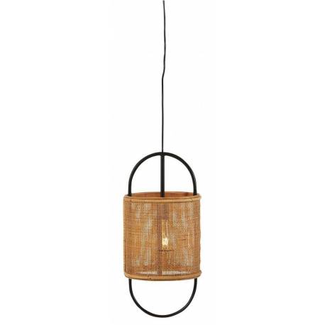 Suspension Bayana Athezza Luminaire Style Bohème Eclairage en Métal Noir et Cannage Rotin Naturel 25x25x54cm