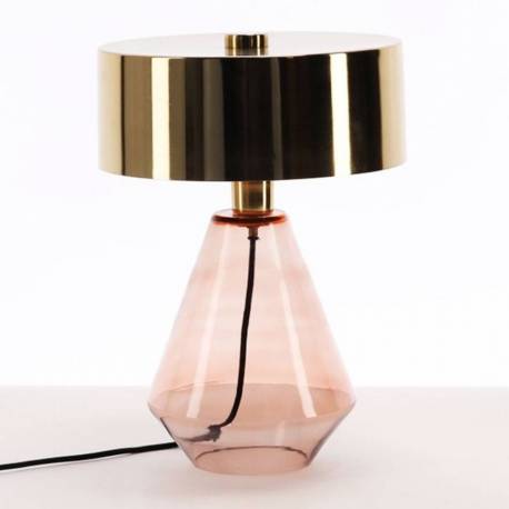 Lampe de Table Verano Rose Pâle Athezza Luminaire à Poser Eclairage en Verre Teinté Rose Pâle et Laiton Brillant 29x29x38cm