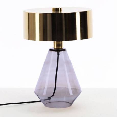 Lampe de Table Verano Anthracite Athezza Luminaire à Poser Eclairage en Verre Teinté Anthracite et Laiton Brillant 29x29x38cm