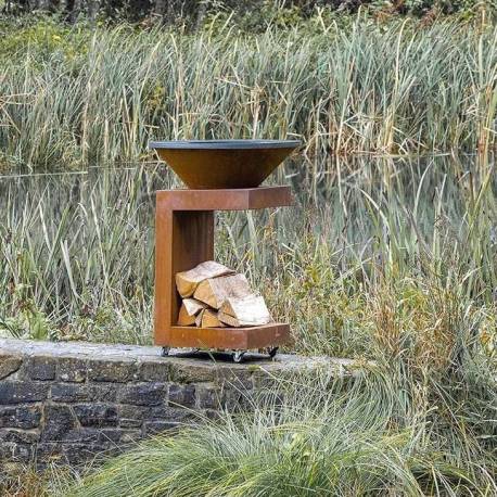 Braséro C-Cook Actuel Acier Corten Plancha à Bois Barbecue Mobile Personnalisable 82,5x82,5x107,6cm