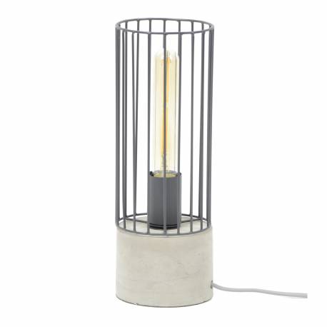 Lampe de Table Hinsk Lampe à Poser Indus Luminaire Cylindrique en Béton Gris et Acier Noir 12x12x34cm