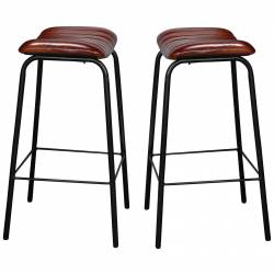 Lot de 2 Tabourets Hinsk Assises de Comptoir Siège en Acier Noir et Polyuréthane Marron 41x41x70cm