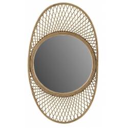 Miroir Ovale Moon Athezza Glace Ovale Décoration Murale Style Bohème en Verre et Bambou Couleur Naturelle 2,5x48x82cm