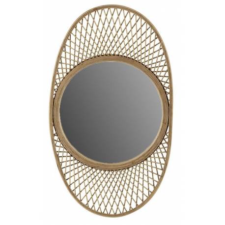 Miroir Ovale Moon Athezza Glace Ovale Décoration Murale Style Bohème en Verre et Bambou Couleur Naturelle 2,5x48x82cm