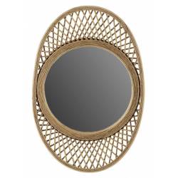 Miroir Ovale Moon Athezza Glace Ovale Décoration Murale Style Bohème en Verre et Bambou Couleur Naturelle 3x37x55,5cm