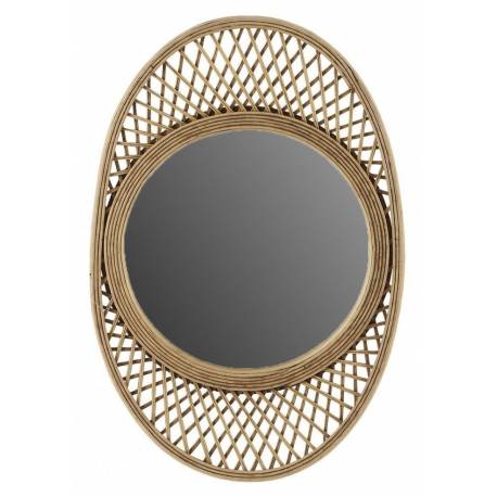 Miroir Ovale Moon Athezza Glace Ovale Décoration Murale Style Bohème en Verre et Bambou Couleur Naturelle 3x37x55,5cm